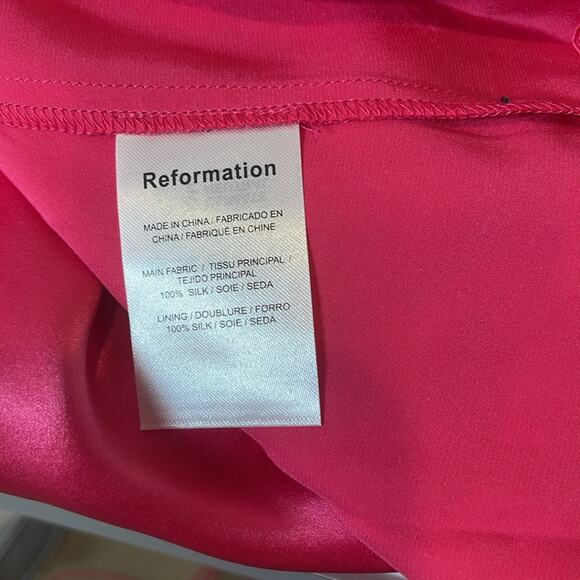 REFORMATION Marguerite Silk Tie Straps Flambé Pink Midi Dress Size 12 - Picture 9 of 9